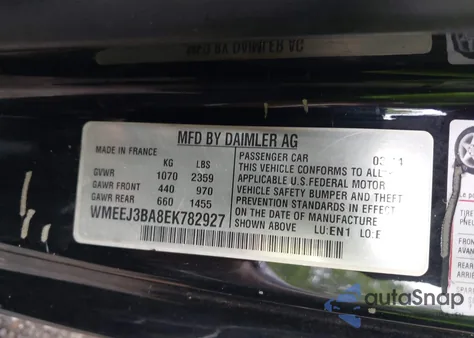 2014 Smart Fortwo Passion/Pure из США, поврежденный, VIN WMEEJ3BA8EK782927